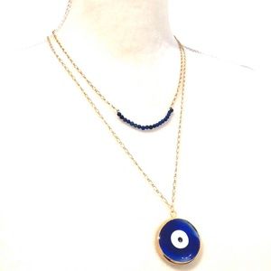 Set of 2 gold necklace in cobalt blue